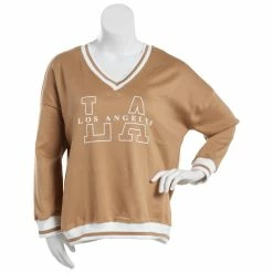 Cheapest ⌛ Derek-Heart Hoodies & Sweatshirts Juniors Plus Derek Heart Fleece Oversized V-Neck Sweatshirt-Brown 🎁