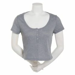 New 🔥 Derek-Heart Tops Juniors Derek Heart Fitted Baby Tee Henley In Caspian Waffle 😍