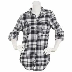 Promo 💯 Derek-Heart Tops Juniors Derek Heart Plaid Flannel Side Tab Fergie Tunic ✨
