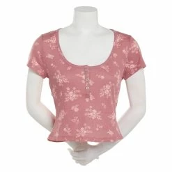 Coupon π Derek-Heart Tops Juniors Derek Heart Ditsy Baby Tee Henley In Caspian Waffle π₯