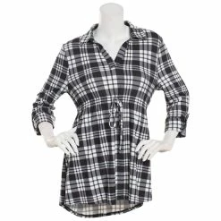 Best deal 🔔 Derek-Heart Tops 👩 Womens Derek Heart Long Roll Sleeve Plaid Maternity Tunic Top ❤️