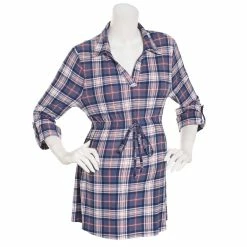 Best Pirce β€οΈ Derek-Heart Tops π© Womens Derek Heart Roll Sleeve Plaid Maternity Tunic Top - Indigo π₯