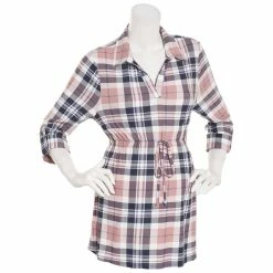 Deals 🧨 Derek-Heart Tops 👩 Womens Derek Heart 3/4 Roll Sleeve Plaid Maternity Tunic Top-Pink 🤩