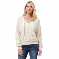 Hot Sale 👍 Hoodies & Sweatshirts 👩 Womens Democracy Long Sleeve Half Placket Kangaroo Pocket Hoodie 🔔