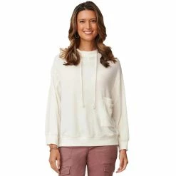 Best Sale 🧨 Hoodies & Sweatshirts 👩 Womens Democracy Long Sleeve Hoodie Mixed Media Hoodie 🥰