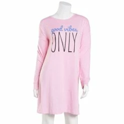 Wholesale 🛒 Derek-Heart Pajamas 👩 Womens Derek Heart Long Sleeve Good Vibes Only Sleepshirt 🎉