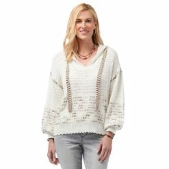 Top 10 🎉 Sweaters & Cardigans 👩 Womens Democracy Long Blouson Sleeve Scallop Edge Sweater 💯