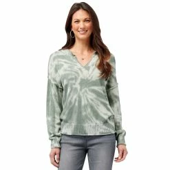 Coupon 🎁 Sweaters & Cardigans 👩 Womens Democracy Long Sleeve Split Neck Tie Dye Sweater 🤩