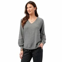 Best reviews of 🎁 Sweaters & Cardigans 👩 Womens Democracy Blouson Sleeve Lace Insets 👚 Shirttail Hem Sweater 🧨