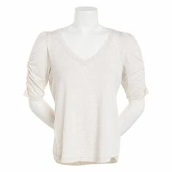 Deals 👏 Tops 👩 Womens Democracy Elbow Ruched Puff Sleeve Surplice 👚 Shirttail Top ❤️