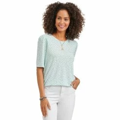 Best reviews of 🎁 Tops Petite Democracy Elbow Puff Sleeve Scoop Neck Print Tee 💯