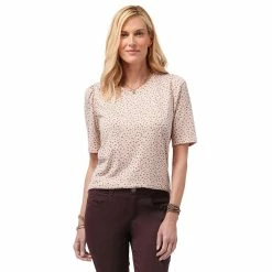 Cheap 🛒 Tops 👩 Womens Democracy Elbow Puff Sleeve Dotimal Blouse - Rose Smoke 🥰