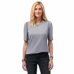 Deals 💯 Tops 👩 Womens Democracy Elbow Puff Sleeve Dotimal Top - Blue Shadow ✔️