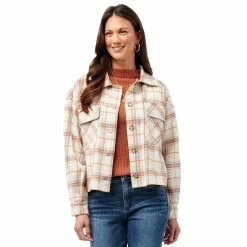 Top 10 ✔️ Tops 👩 Womens Democracy Long Sleeve Button Front Crop Shacket With Patch 🔥