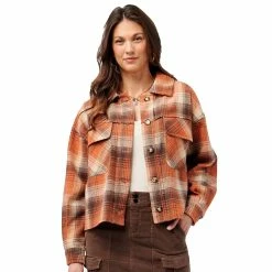 Best Pirce 🧨 Tops 👩 Womens Democracy Long Sleeve Button Front Crop Shacket ✨