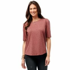 Outlet 😉 Tops 👩 Womens Democracy Elbow Puff Sleeve Dotimal Top - Fired Brick 👍