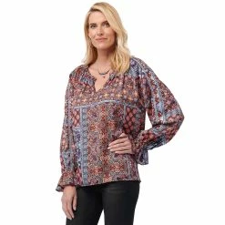 Buy 🎁 Tops 👩 Womens Democracy Long Flounce Sleeve Notch V-Neck Hook Blouse 🔥