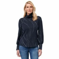 Deals ⌛ Tops 👩 Womens Democracy Blouson Sleeve Mock Neck 👕 Shirttail Hem Blouse 🤩