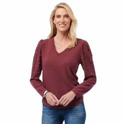 Flash Sale 😀 Tops 👩 Womens Democracy Long Puff Scattered Rhinestone Sleeve Blouse 🥰