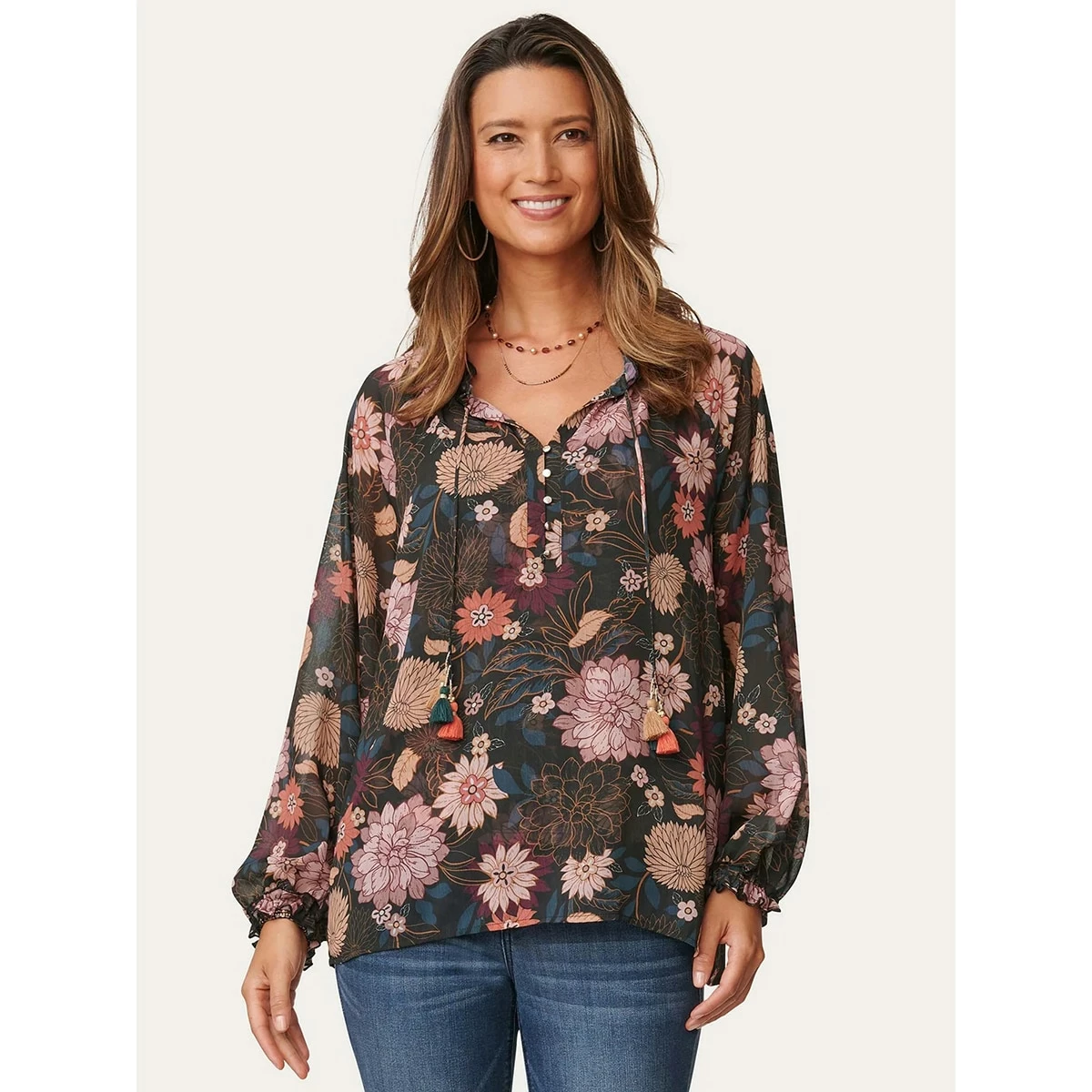 Cheap π Tops π© Womens Democracy Long Blouson Sleeve Floral Woven Top With Tank π₯