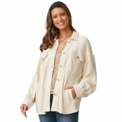 Coupon 🔥 Tops 👩 Womens Democracy Long Sleeve Collar 👕 Shirt Tail Hem Knit Shacket ❤️