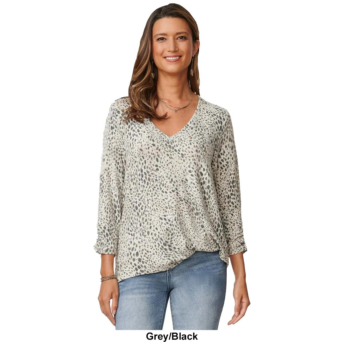 Promo π Tops π© Womens Democracy 3/4 Sleeve Dotimal Cheetah Pick Up Hem Blouse π - Image 2