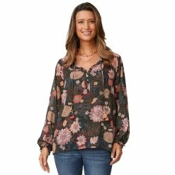 Brand new 🌟 Tops Petite Democracy Long Sleeve Floral Woven Chiffon Blouse 🛒