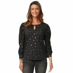 Wholesale 😀 Tops Petite Democracy 3/4 Sleeve Foil Keyhole Blouse 🛒