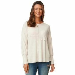 Cheapest 😉 Tops 👩 Womens Democracy Long Sleeve Round Neck Metallic Seaming Top 👏