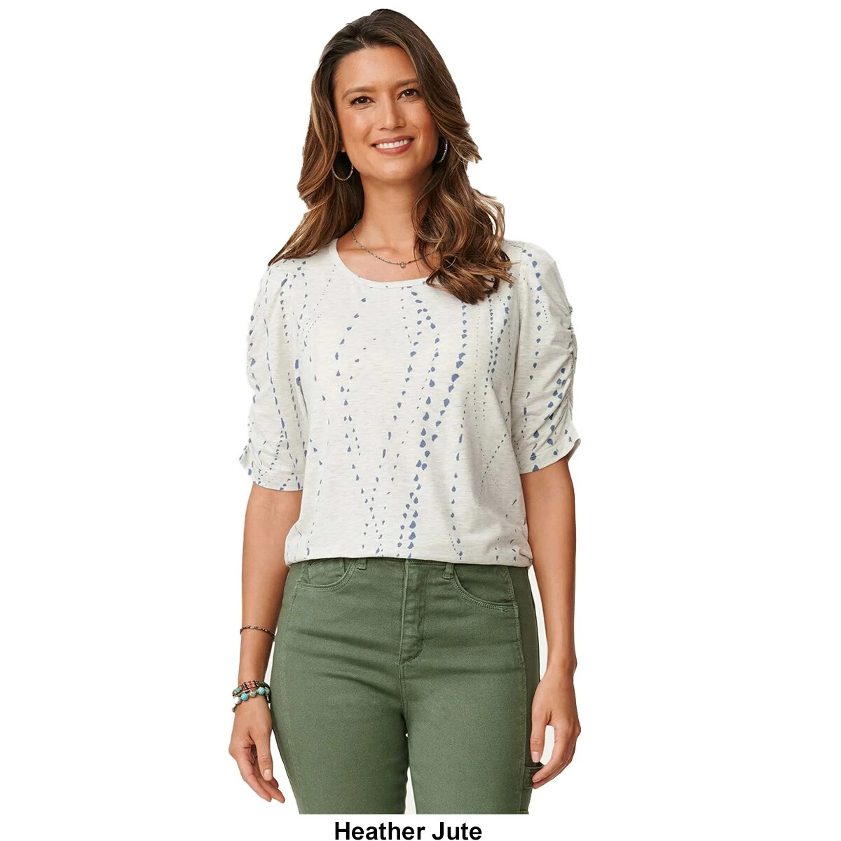 Brand new βοΈ Tops π© Womens Democracy Ruched Elbow Sleeve Round Neck Dot Top π - Image 4