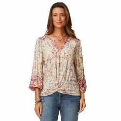 Best Sale π Tops π© Womens Democracy 3/4 Sleeve Mandarin Collar Twist Hem Blouse π§¨