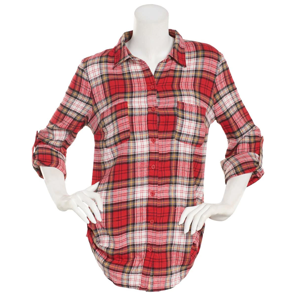 Outlet β Derek-Heart Tops Juniors Derek Heart Plaid Flannel Side Tab Fergie Tunic π―