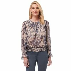 Discount 👏 Tops Plus Size Democracy Long Sleeve Flounce Round Neck Woven Blouse 🛒