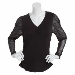 Brand new 👍 Tops 👩 Womens Democracy Long Sleeve Side Ruched Mixed Media Fog Blouse 😉